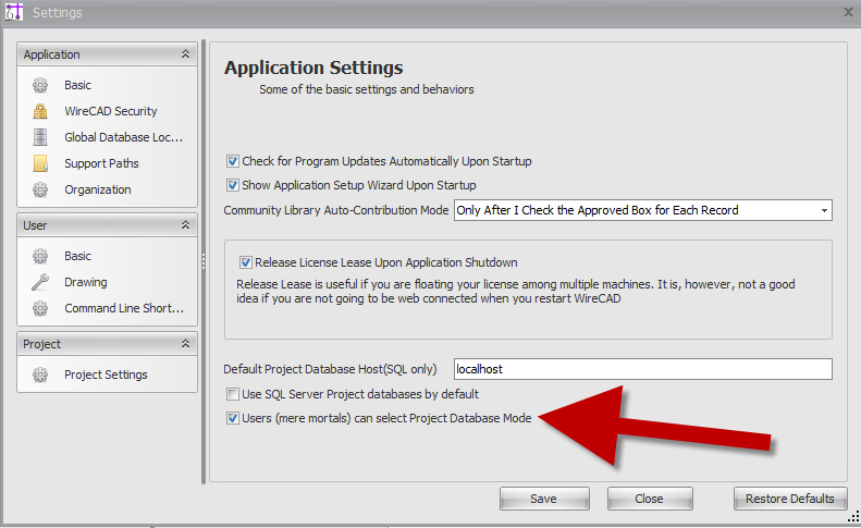 Users (mere mortals) Can Select Project Database Mode